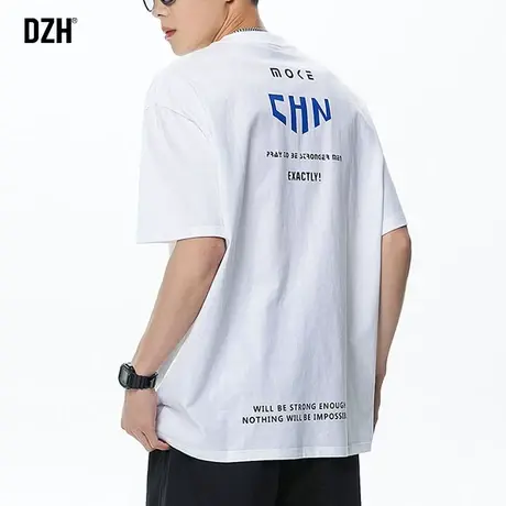 男生白色重磅印花t恤男短袖纯棉夏季薄款上衣潮流衣服体恤半截袖商品大图