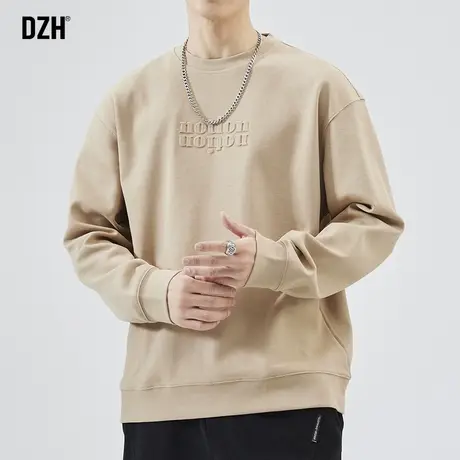 男士美式杏色卫衣男秋季圆领潮牌长袖上衣男款2024年新款休闲外套商品大图