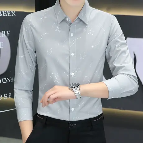 春秋抗皱男士士长袖衬衫秋季商务正装衬衣高级感免烫修身寸衫上衣图片