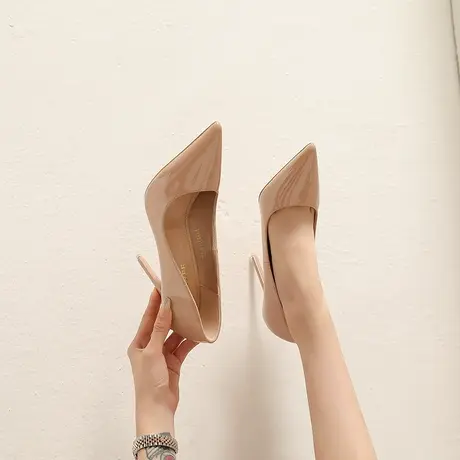 漆皮超高跟鞋女细跟2024年春季新款气质百搭法式少女尖头职业单鞋图片