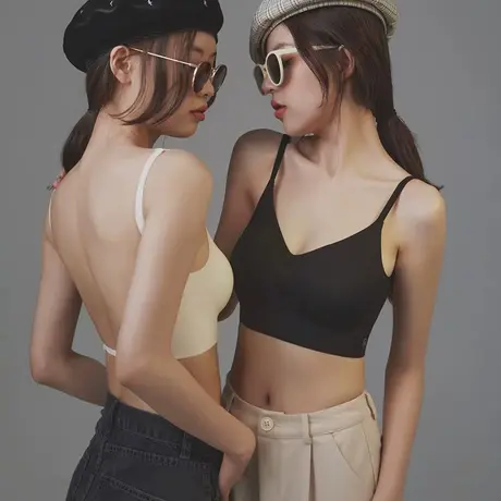 内衣女夏季薄款2022新款小胸无钢圈大U型美背背心一体式文胸罩bra商品大图