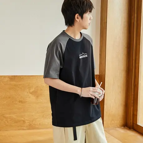 唐狮2023年夏季新款男短袖T恤插肩袖圆领内搭简约休闲风半袖上衣商品大图