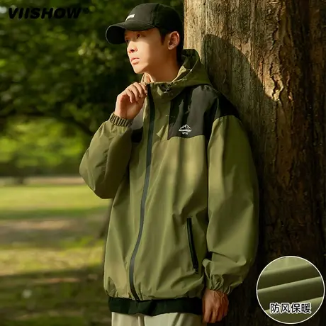 VIISHOW拼色外套男2023新款秋季宽松潮牌青少年高中学生帅气夹克商品大图