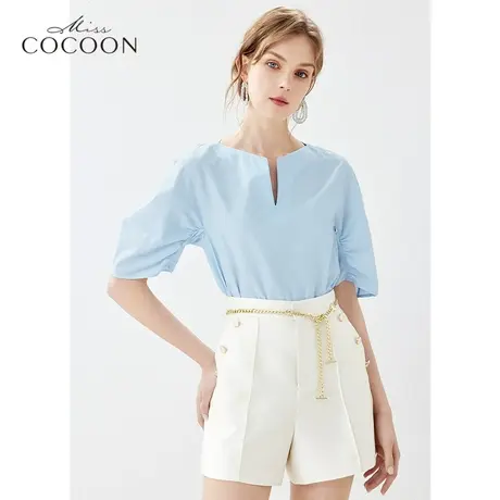 missCOCOON法式上衣2023夏新款女装纯色时尚宽松薄款花苞袖衬衫图片