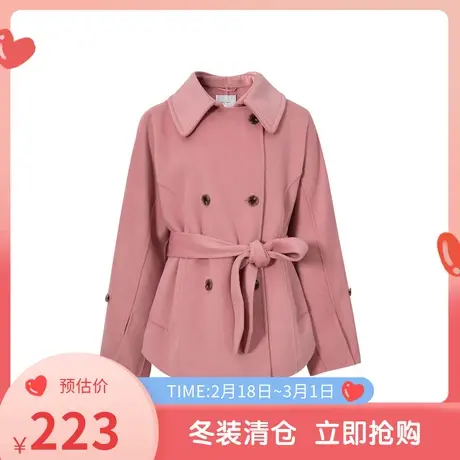 伊芙丽2020款双排扣收腰系带毛呢外套休闲宽松羊毛大衣1AA570991D商品大图