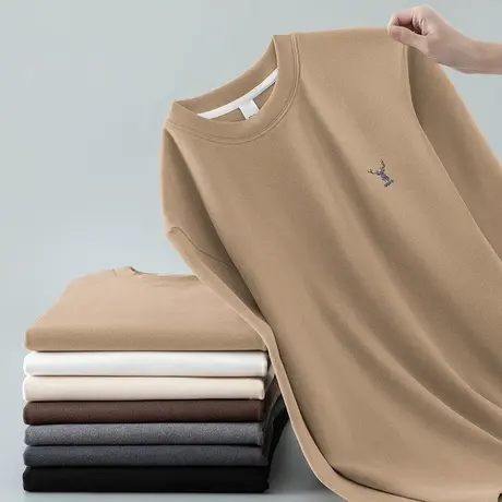 重磅双面德绒圆领长袖t恤男秋冬保暖内搭打底衫潮牌印花圆领秋衣商品大图