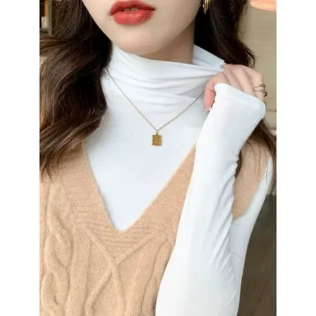 莫代尔半高领打底衫女内搭秋冬季新款洋气上衣修身韩版长袖t恤春图片