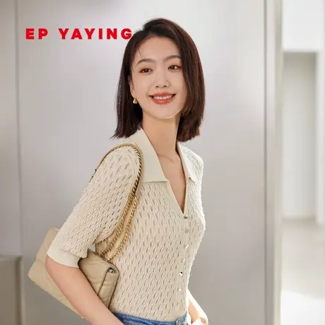 EP YAYING雅莹女装桑蚕丝POLO领日常针织衫 2023新款9506A图片