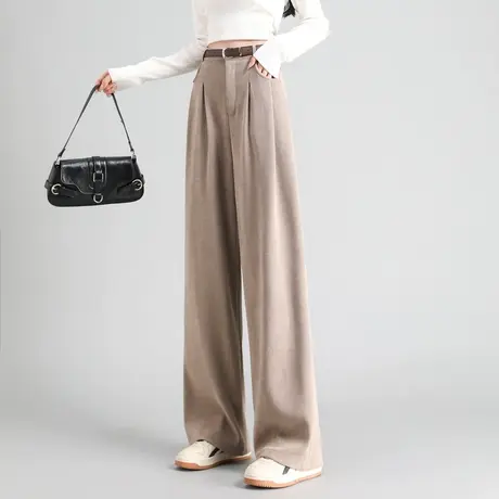 时尚气质休闲裤秋冬新款女高腰百搭纯色直筒宽松韩版厚长裤图片