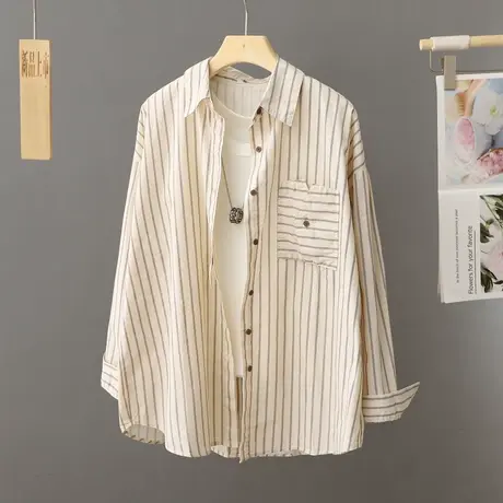法式白色条纹衬衫女春秋衬衣外套设计感小众别致宽松大码百搭上衣商品大图