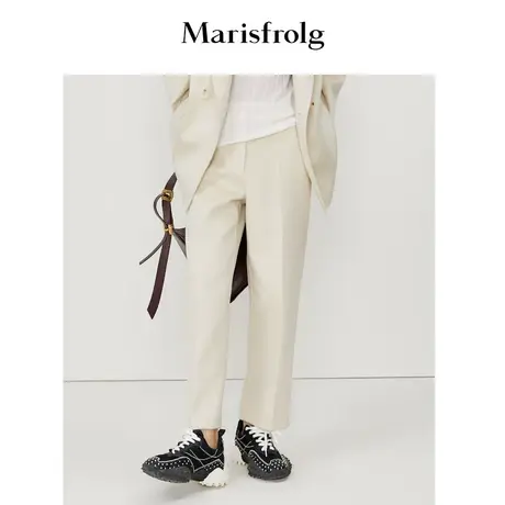 【商场同款】玛丝菲尔春季新款米白色羊毛西装裤直筒裤子图片