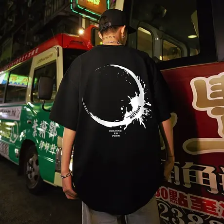 国潮oversize欧美潮牌t恤男潮中性风潮流宽松短袖夏季情侣半截袖商品大图