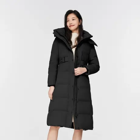 波司登女羽绒服中长连帽腰带收腰气质高端羽绒服图片