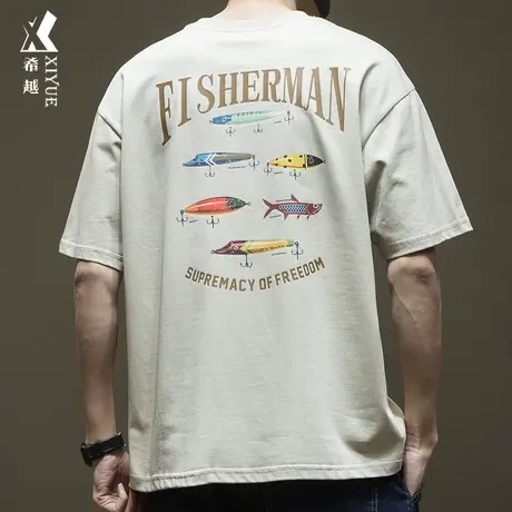 希越重磅三本针短袖T恤男2024春夏美式潮牌体恤宽松大码男士上衣商品大图