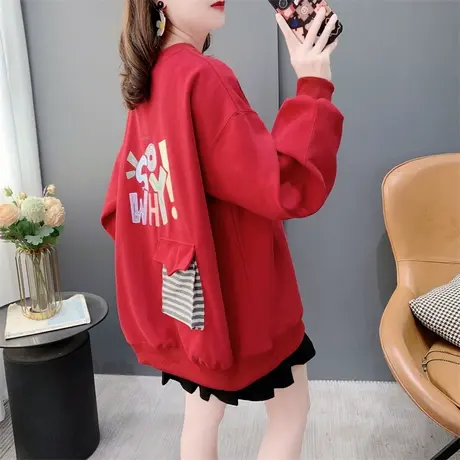 彩色字母印花圆领卫衣女春季2024新款宽松休闲百搭设计感外套上衣商品大图