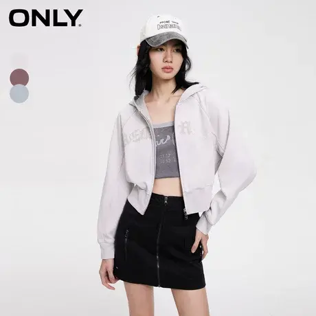 ONLY奥莱春季新款潮流休闲字母印花连帽短款开衫卫衣女商品大图