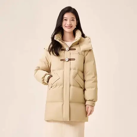 【直播专享】雅鹿中长款羽绒服女2024年新款韩版纯色保暖加厚外套商品大图