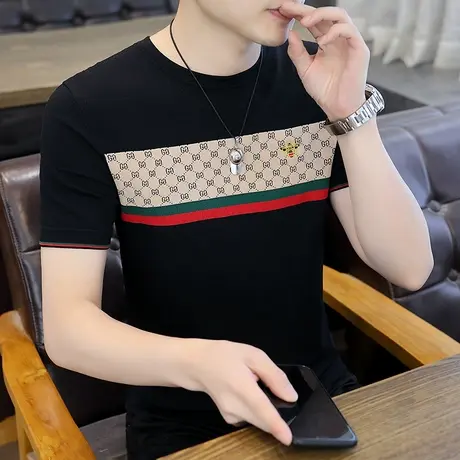 冰丝t恤男士针织衫短袖夏季2023新款半袖上衣潮流刺绣体恤上衣男T商品大图