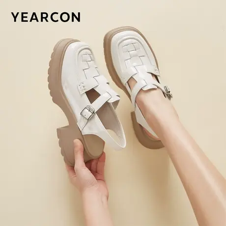 意尔康包头后空休闲凉鞋女2024新款编织设计感小众粗跟时装凉鞋商品大图