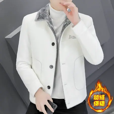 加绒加厚冬装外套男士带毛领仿水貂绒夹克潮流冬季保暖休闲毛呢子商品大图