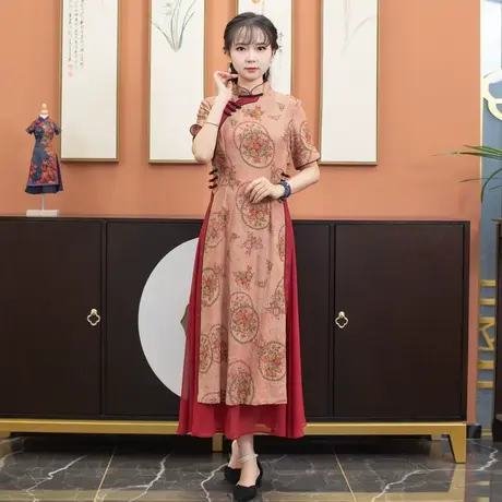 筠雅改良旗袍2023年新款气质修身显瘦复古时尚中式连衣裙女夏款商品大图