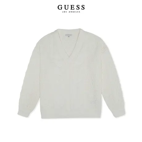 GUESS23 新秋女士慵懒复古V领加厚提花针织衫外套毛衣W3BR64Z3BA0商品大图