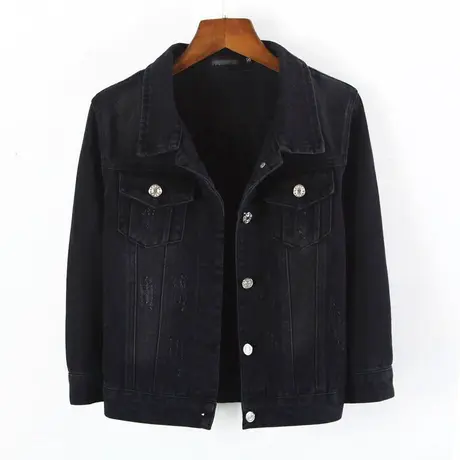 牛仔外套女春秋超短款韩版新款修身显瘦学生七分袖牛仔服黑色上衣图片