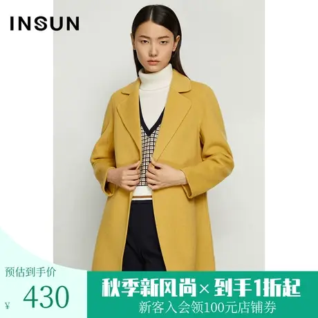 恩裳冬季经典双面呢大衣黑色中长款毛呢西装外套女图片