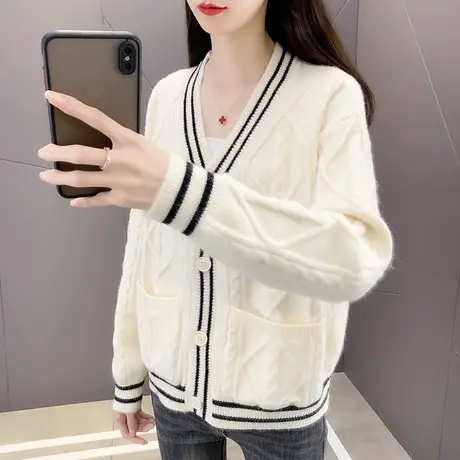 女士开衫毛衣春季新款针织开衫女2023年韩版时尚长袖外搭毛衣外套图片