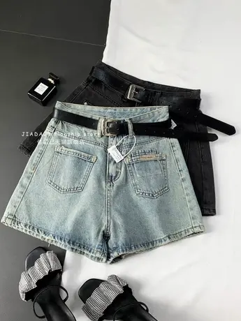 韩版小口袋牛仔短裤女2023夏季新款时尚显瘦高腰裤百搭阔腿a字裤商品大图