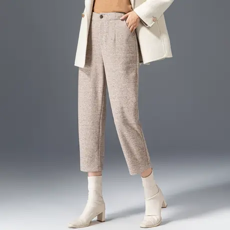 八分毛呢裤女秋冬2023新款小个子九分裤妈妈裤子休闲萝卜裤哈伦裤商品大图