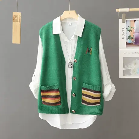 2023秋季无袖刺绣毛衣马甲女韩版慵懒风针织开衫外套百搭坎肩秋冬商品大图