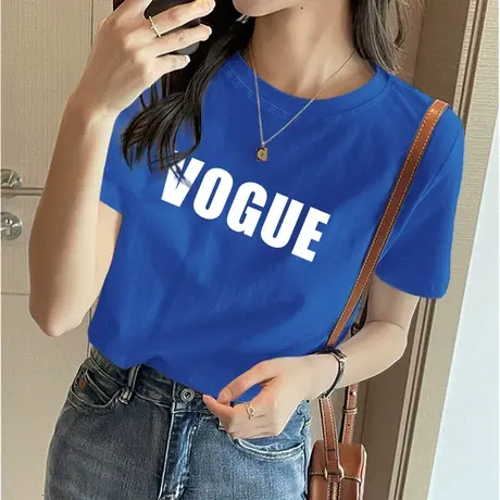 纯棉短袖美式t恤女2023年夏季新款高级印花宽松正肩上衣打底汗衫图片