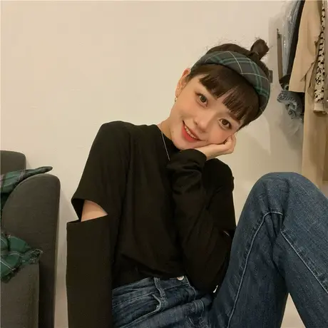 红续纯棉加绒打底衫长袖T恤女破洞心机内搭外穿显瘦上衣秋冬新款商品大图