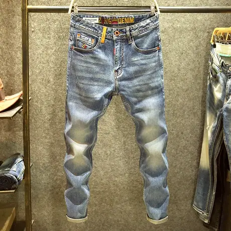 高端复古工艺牛仔裤男潮牌宽松小直筒裤窄幅阿美咔叽赤耳丹宁长裤商品大图