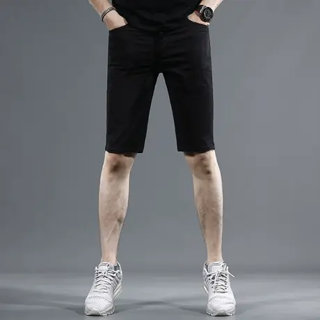 2023夏季新款牛仔短裤男纯黑色修身潮牌弹力百搭男士休闲五分裤子商品大图