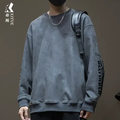 秋冬麂皮绒卫衣男宽松休闲男士大码潮牌男生加绒加厚打底长袖上衣商品大图