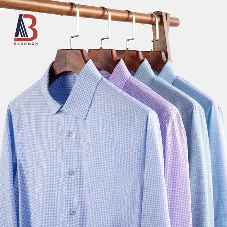 BAROMON/培罗蒙2023秋款男商务衬衣竹纤维抗皱易打理长袖格子衬衫商品大图