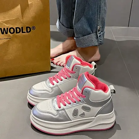 厚底高帮鞋女2023新款秋季女鞋子休闲运动鞋女款熊猫黑白板鞋爆款商品大图