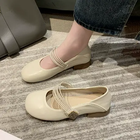 晚风气质豆豆鞋女夏季新款2023浅口平底软底两穿复古玛丽珍孕妇鞋商品大图