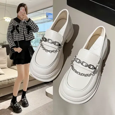小皮鞋女英伦风厚底软底2023春秋新款百搭复古乐福鞋子一脚蹬单鞋图片