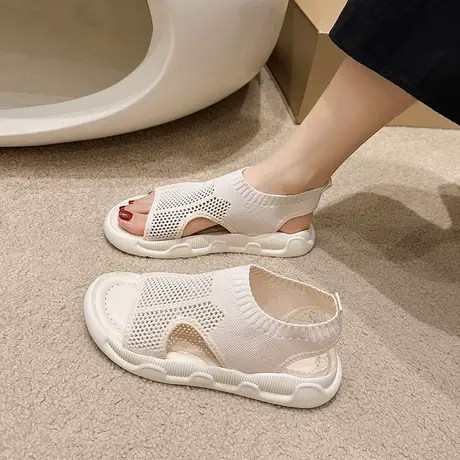 罗马凉鞋女2023夏季新款飞织网布韩版透气时尚舒适平底潮流一脚蹬图片