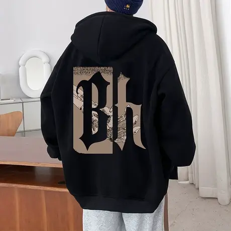 vintage加绒卫衣男春秋季潮牌ins美式重磅宽松开衫情侣装连帽外套商品大图