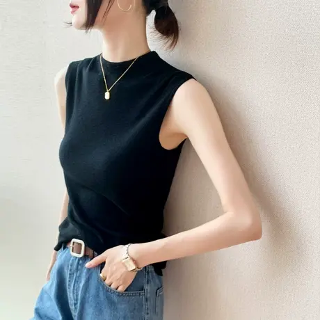 无袖羊毛背心女早春坎肩开衫内搭打底衫圆领纯色修身显瘦马甲上衣商品大图