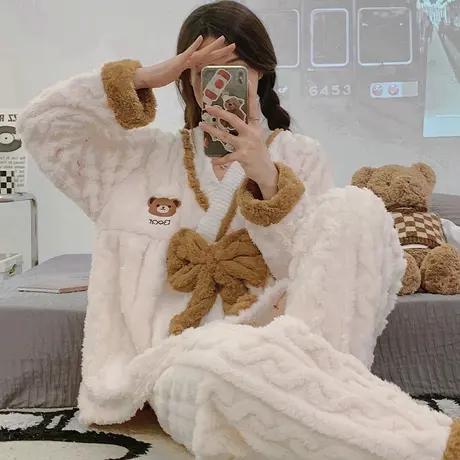 2023新款珊瑚绒睡衣女秋冬套头冬款法兰绒女士家居服冬季加绒加厚商品大图