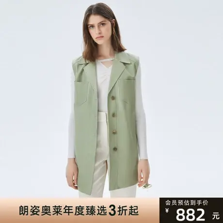 朗姿旗下秋奥莱新款马甲秋季羊皮革质感通勤风简约女式马甲图片