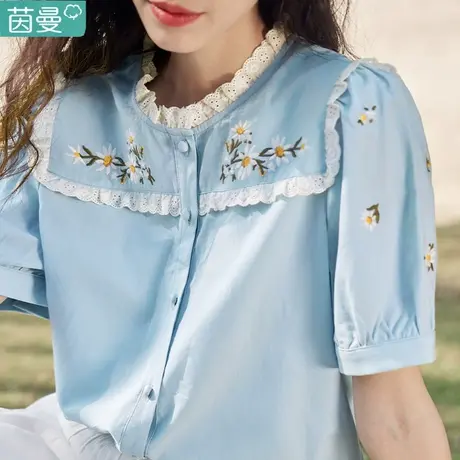 茵曼官方旗舰店衬衣2023年新款女装夏季泡泡袖棉麻衬衫别致小个子图片