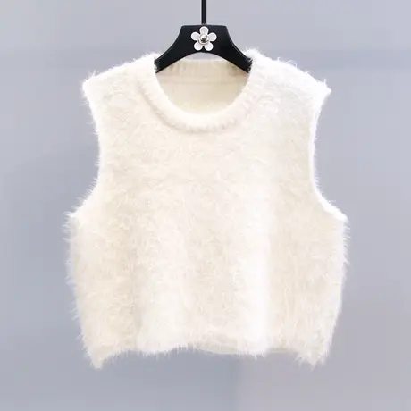 设计感水貂绒针织马甲女秋冬2023新款显瘦内搭洋气圆领背心上衣图片