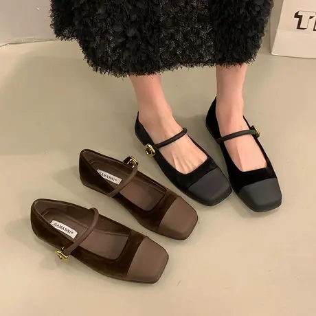 玛丽珍鞋女2024春季新款小众设计感方头平底鞋轻便配裙子复古单鞋图片