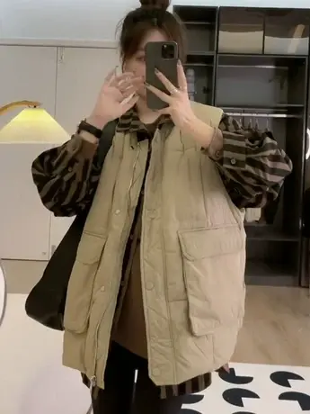 欧洲站休闲马夹外套女秋冬新款设计感懒惰风宽松百搭棉服背心马甲商品大图